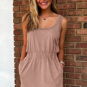 Mineral Wash Sleeveless Elastic Waist Mini Dress | S-XL