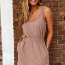  Mineral Wash Sleeveless Elastic Waist Mini Dress | S-XL