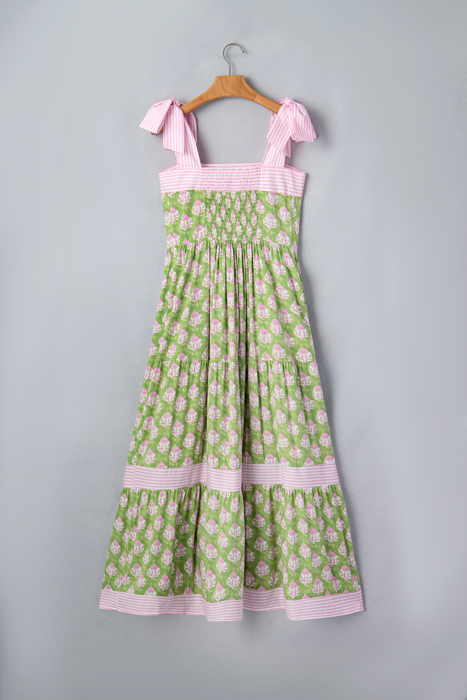Floral Stripe Knot Strap Maxi Dress | S-XL