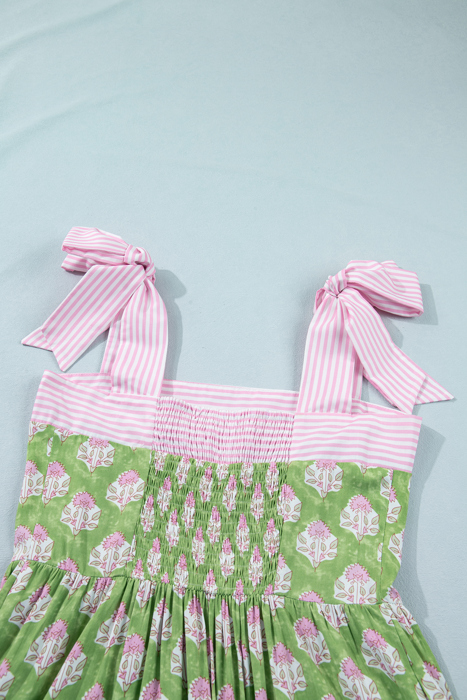 Floral Stripe Knot Strap Maxi Dress | S-XL