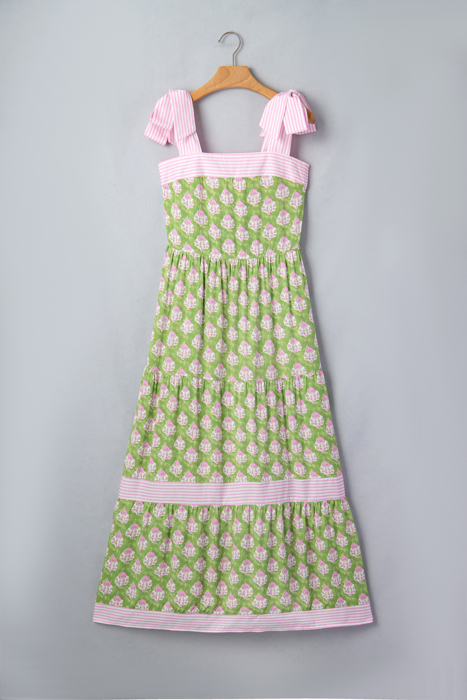 Floral Stripe Knot Strap Maxi Dress | S-XL