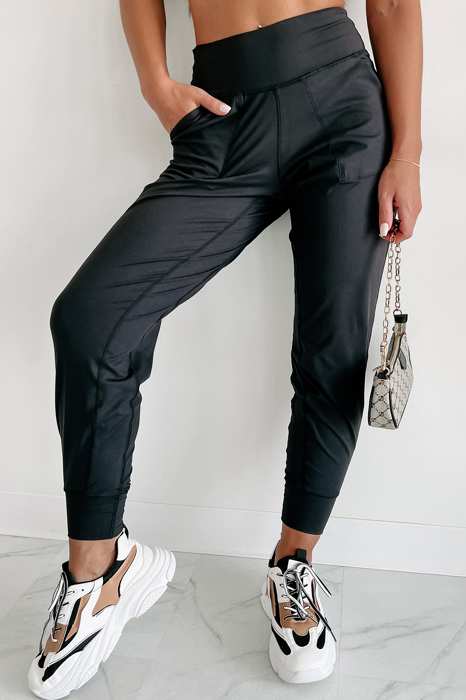 High Waist Pocketed Joggers With Exposed Seam | S-XL