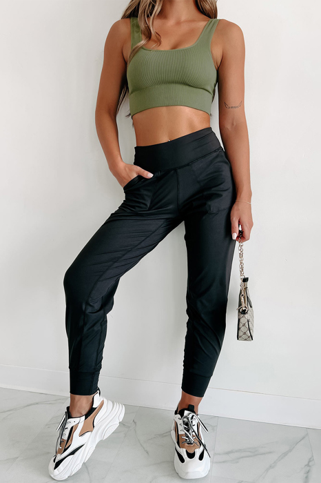 High Waist Pocketed Joggers With Exposed Seam | S-XL