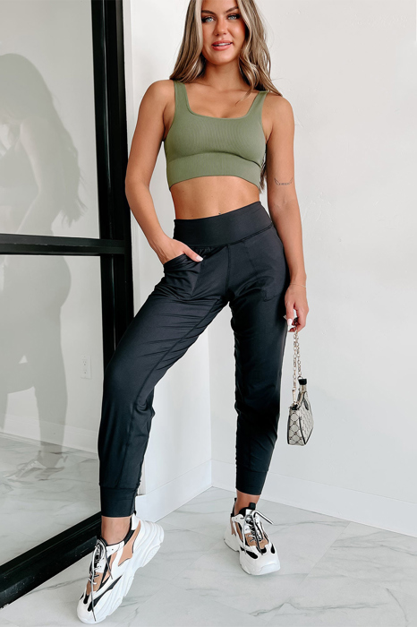 High Waist Pocketed Joggers With Exposed Seam | S-XL