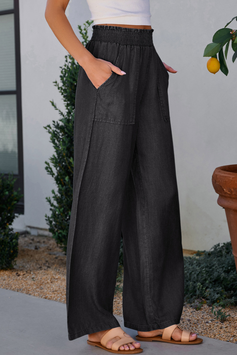 Side Pockets High Waist Wide Leg Lightweight Jeans-Like Pants | S-XXL