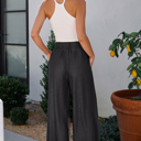 Side Pockets High Waist Wide Leg Lightweight Jeans-Like Pants | S-XXL