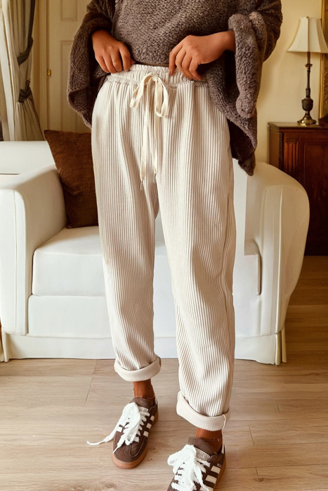 Cozy Season Babe Elastic Waist Corduroy Pants with Pockets | S-XL