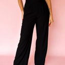 Pull On Pleated Detail High Elastic Waist Loose Straight Pants with Pockets | S- XL
