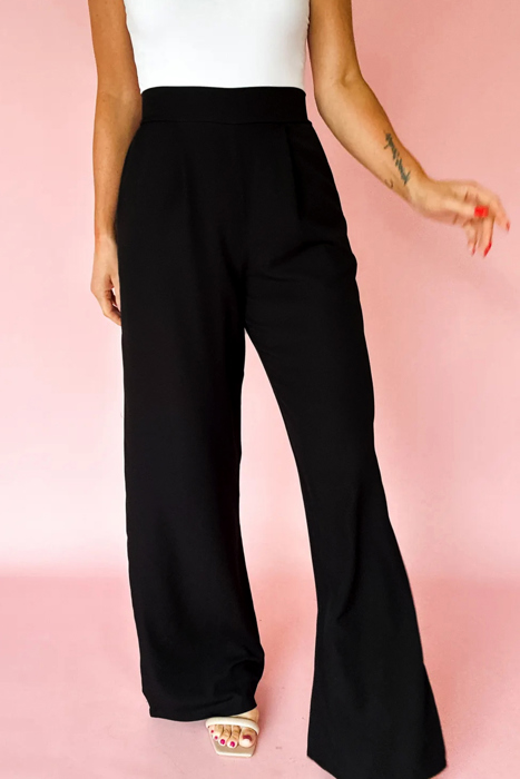 Pull On Pleated Detail High Elastic Waist Loose Straight Pants with Pockets | S- XL