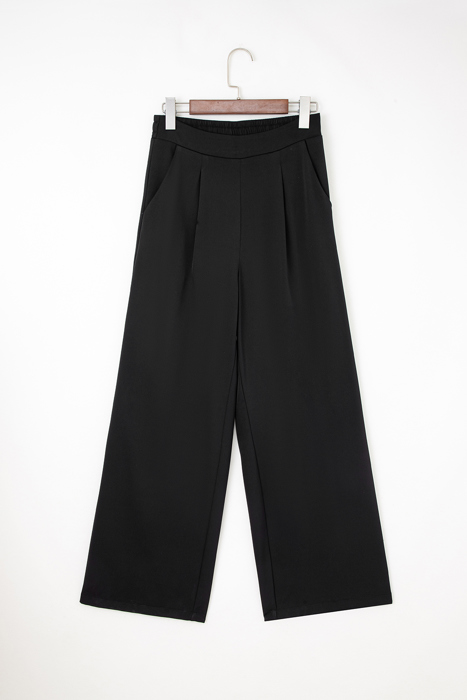 Pull On Pleated Detail High Elastic Waist Loose Straight Pants with Pockets | S- XL