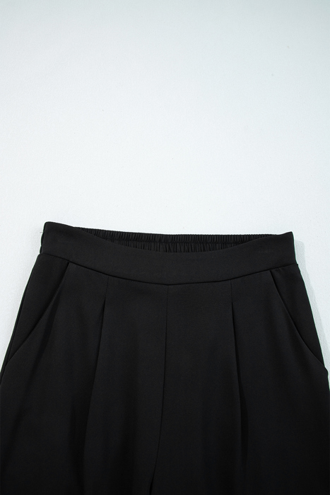 Pull On Pleated Detail High Elastic Waist Loose Straight Pants with Pockets | S- XL