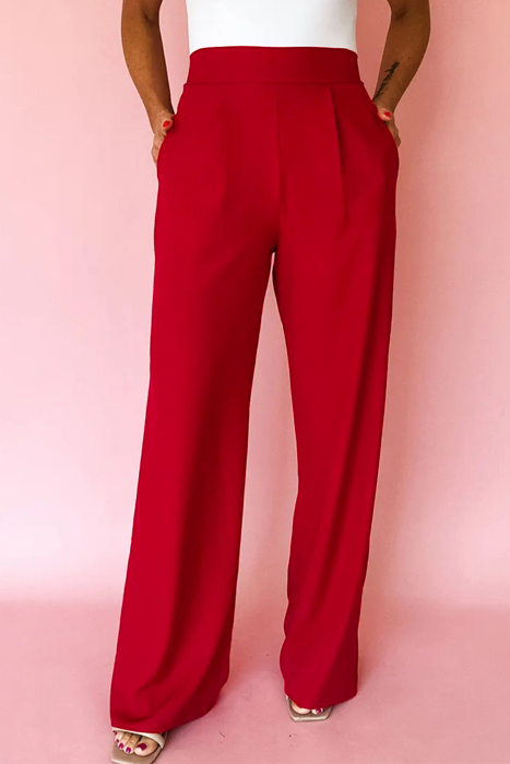 Pull On Pleated Detail High Elastic Waist Loose Straight Pants with Pockets | S- XL