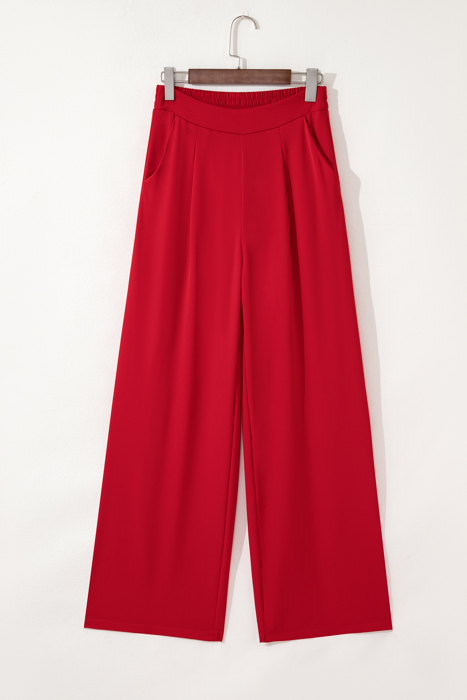 Pull On Pleated Detail High Elastic Waist Loose Straight Pants with Pockets | S- XL