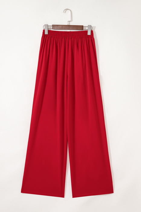 Pull On Pleated Detail High Elastic Waist Loose Straight Pants with Pockets | S- XL
