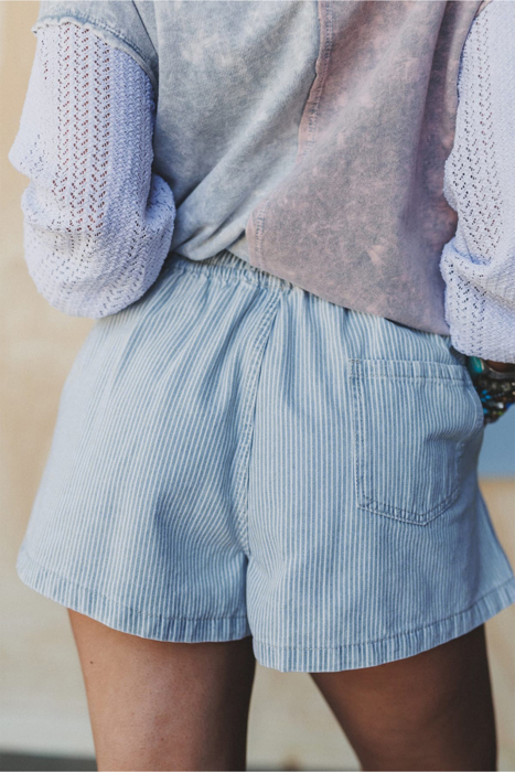 Striped Drawstring Elastic Waist Denim Shorts | S-XL