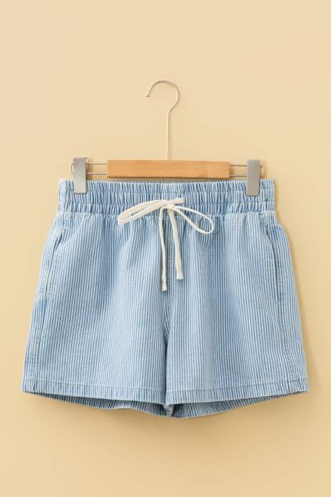 Striped Drawstring Elastic Waist Denim Shorts | S-XL