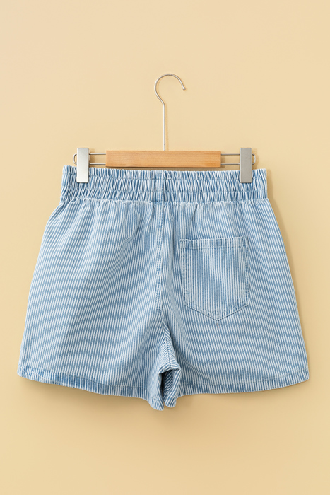 Striped Drawstring Elastic Waist Denim Shorts | S-XL