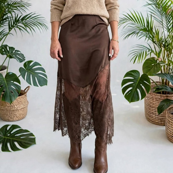 Serelle Patchwork Hem Lace Skirt | S-XL