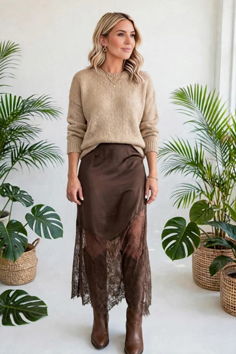 Serelle Patchwork Hem Lace Skirt | S-XL