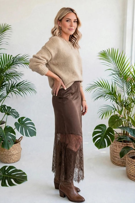 Serelle Patchwork Hem Lace Skirt | S-XL