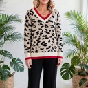  Leopard Print V-Neck Ribbed Sweater | S-XL
