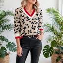  Leopard Print V-Neck Ribbed Sweater | S-XL