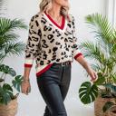  Leopard Print V-Neck Ribbed Sweater | S-XL