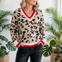  Leopard Print V-Neck Ribbed Sweater | S-XL