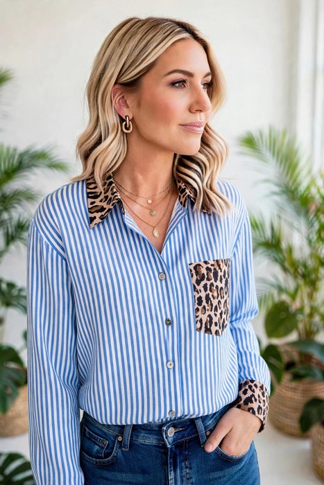 Safari Chic Patchwork Button Shirt | S-XL