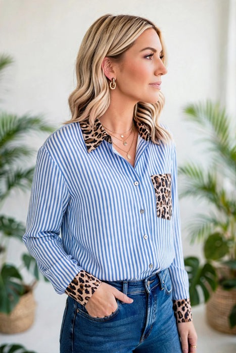 Safari Chic Patchwork Button Shirt | S-XL