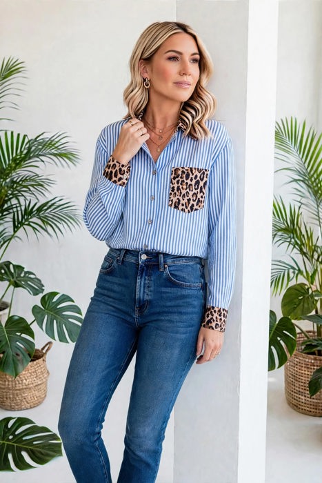Safari Chic Patchwork Button Shirt | S-XL