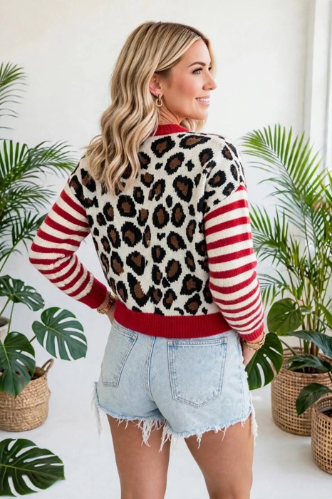 Cozy Crush Leopard Stripe Cropped Cardigan | S - XL