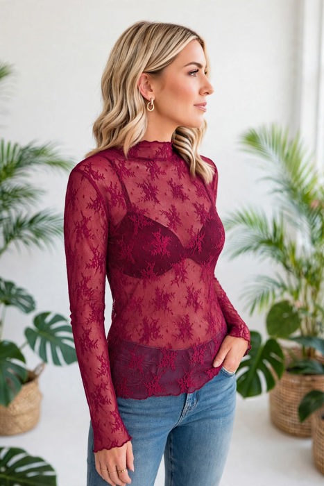 Autumn Bloom Sheer Lace Top | S-L