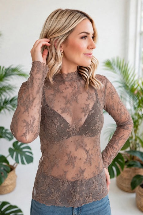 Autumn Bloom Sheer Lace Top | S-L