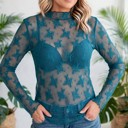 Small Teal Autumn Bloom Sheer Lace Top | S-L