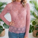 Small Light Rose Autumn Bloom Sheer Lace Top | S-L