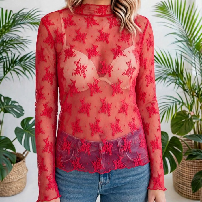Autumn Bloom Sheer Lace Top | S-L