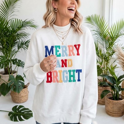 MERRY AND BRIGHT Cozy Letter Sweatshirt | S-XL
