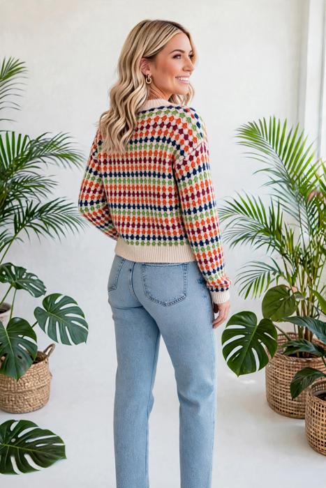 Polka Dot Striped Drop-Shoulder Sweater | S-XL