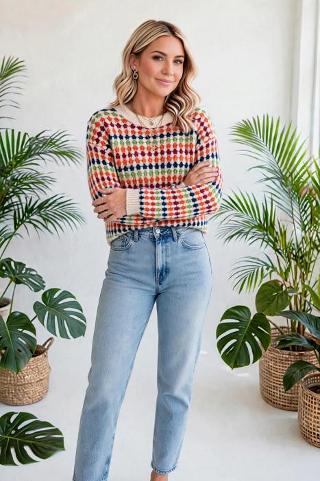 Polka Dot Striped Drop-Shoulder Sweater | S-XL
