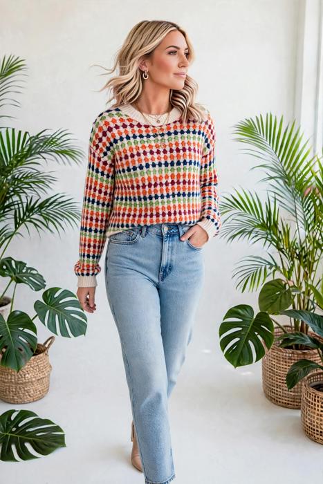 Polka Dot Striped Drop-Shoulder Sweater | S-XL