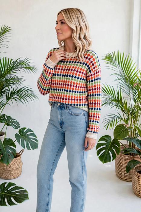 Polka Dot Striped Drop-Shoulder Sweater | S-XL