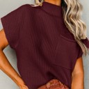 Small Mineral Red Pocket Ribbed Knit Short Sleeve Sweater | S-XL