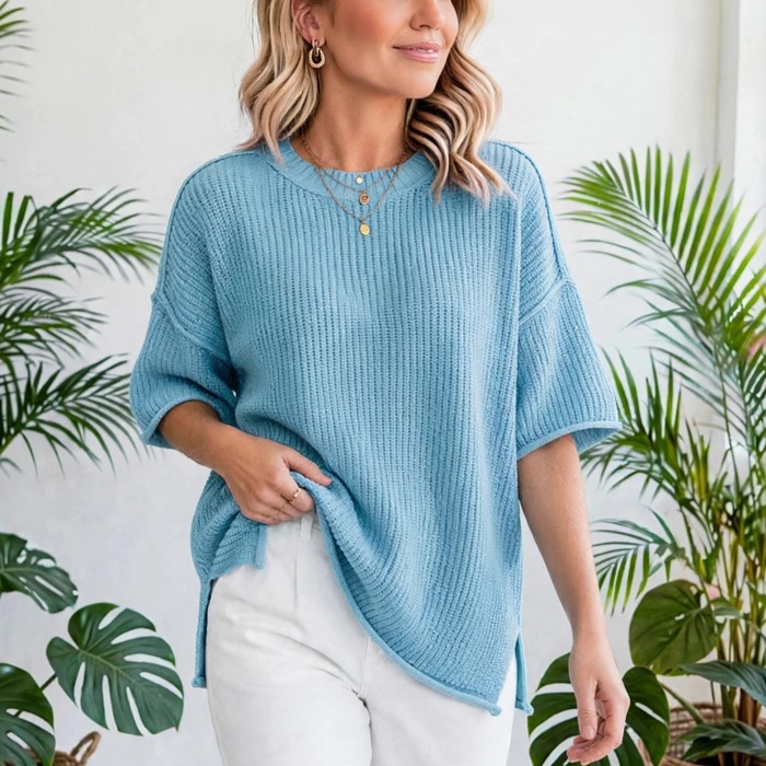Vela Exposed Seam Detail Half Sleeve Sweater | S-XL