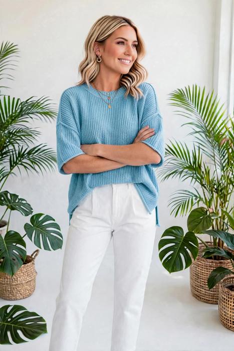 Vela Exposed Seam Detail Half Sleeve Sweater | S-XL