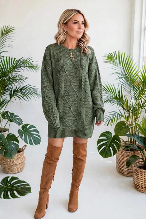 Cozy Cable Knit Sweater Dress | S-XL