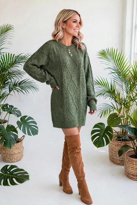 Cozy Cable Knit Sweater Dress | S-XL