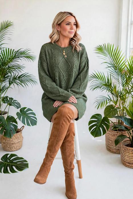 Cozy Cable Knit Sweater Dress | S-XL