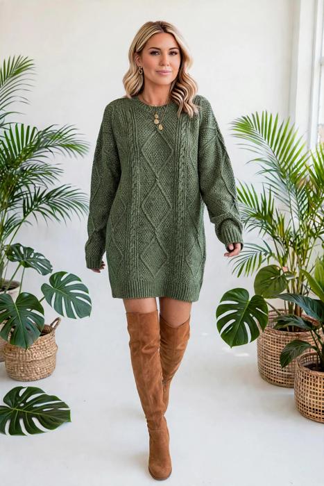 Cozy Cable Knit Sweater Dress | S-XL
