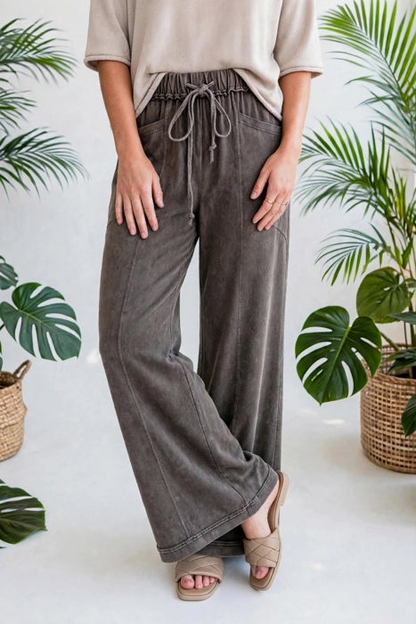 Washed Seam Drawstring Leg Flare Pants | S-XL